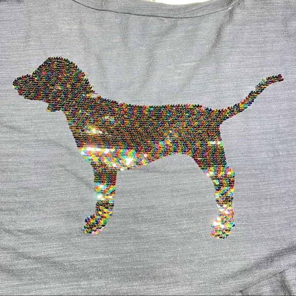 Victoria’s Secret PINK sequin dog tee shirt large - Picture 8 of 9
